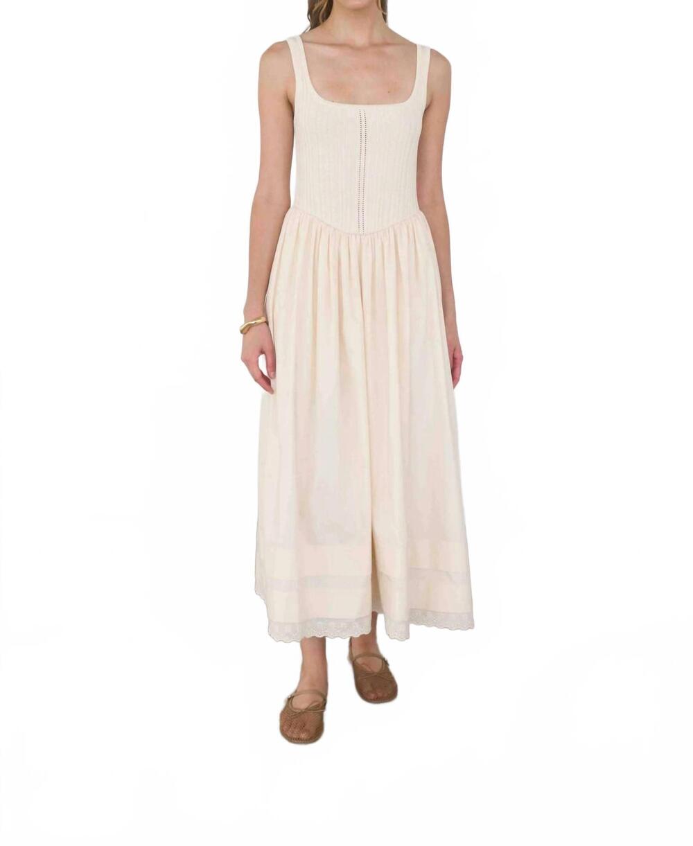 NEW MOON RIVER pointelle maxi dress in beige